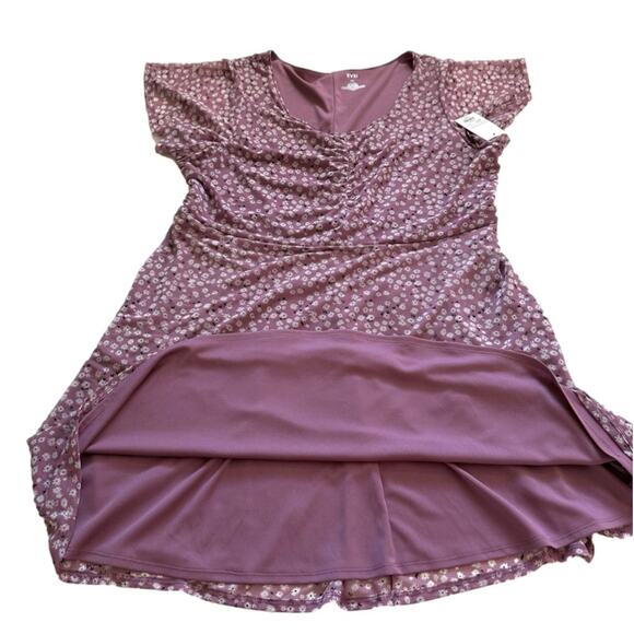 EVRI Dress Woman Lavender White Floral Short Sleeve Knee Length Chiffon Plus 1X - Picture 8 of 11